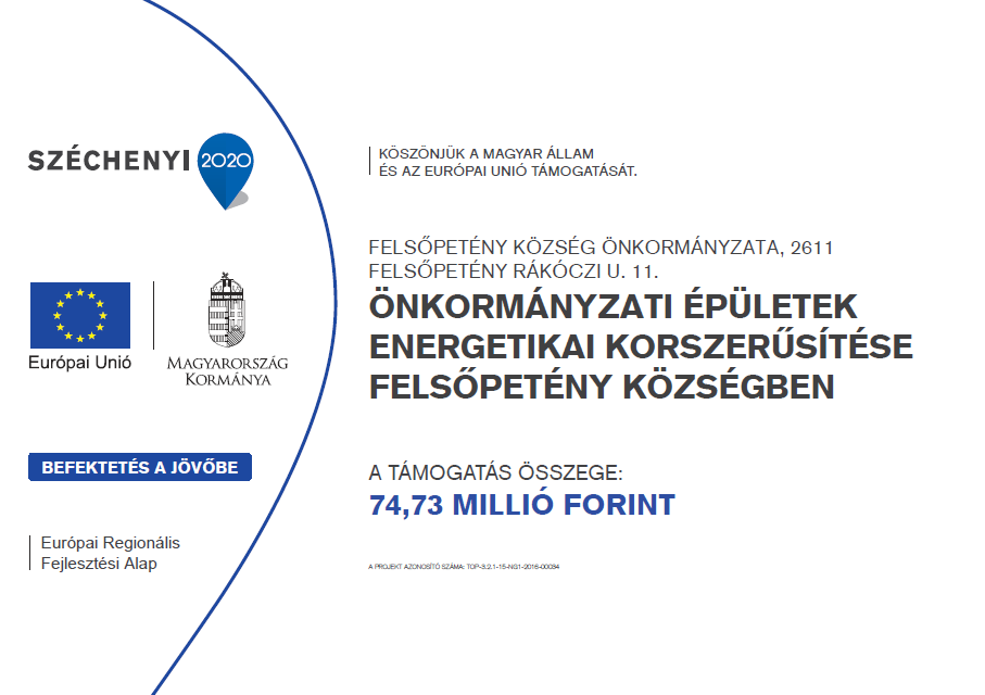 Széchenyi 2020 Önkormányzati épületek energetikai korszerűsítése Felsőpetény Községben